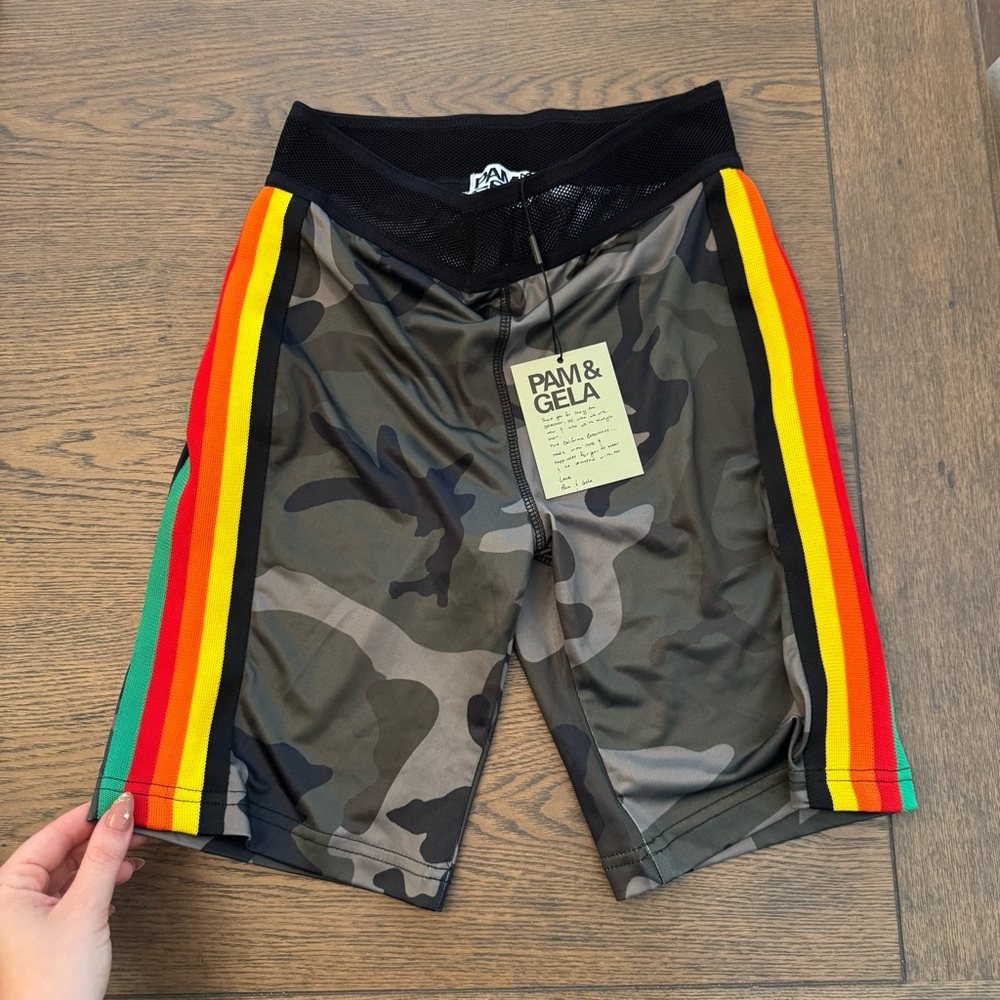 NWT Pam & Gela Camouflage Shorts with Rainbow Stripes